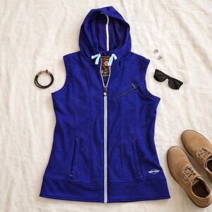 Sims Snowboarding Womens XL Blue Space Dye Full Zip Fleece Lined Hooded Vest